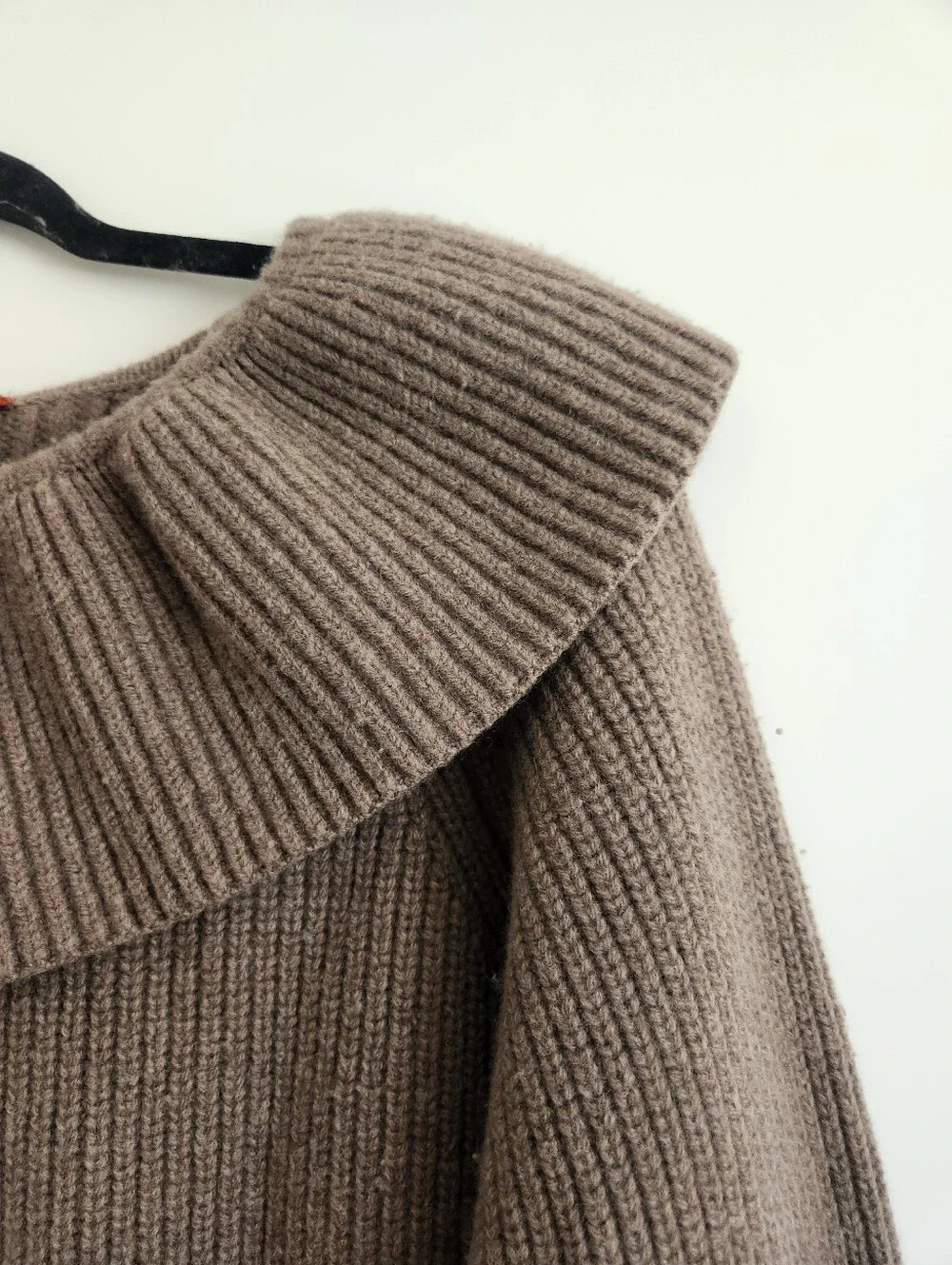 Altuzarra 100% Ella Merino Wool Ruffle Collar Sweater Brown Balloon Sleeve M